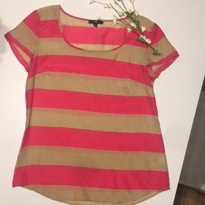 Pink and Tan Striped Blouse